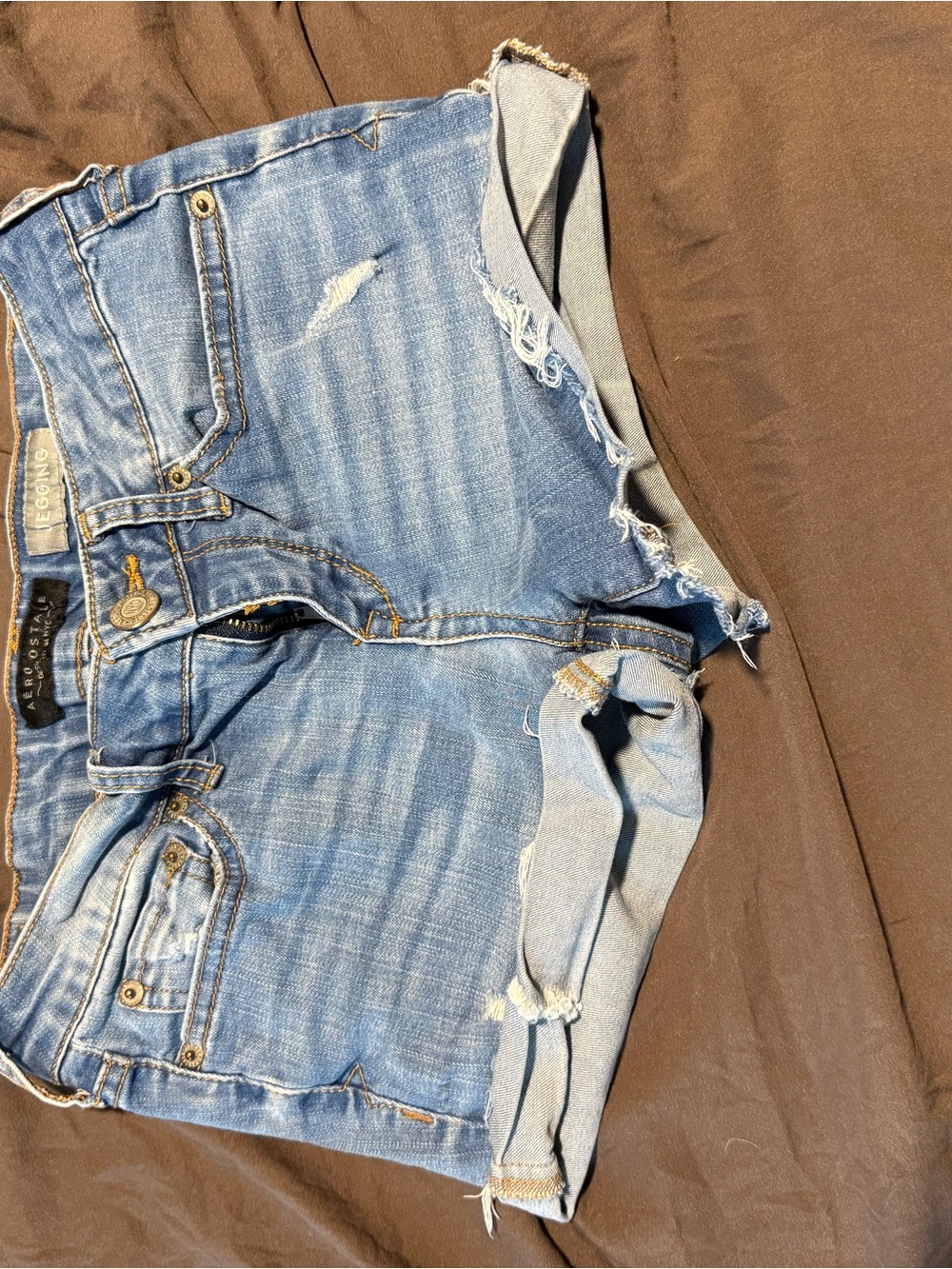 Aeropostale Distressed Light Blue Denim Roll-Hem Shorts
